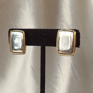 Vintage Napier Mixed Metal 2-Tone Silver Gold Rectangle Screwback Clip Earrings